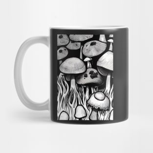 DREAMY INK BLACK AND WHITE BUNCH OF MUSHROOMS Mug